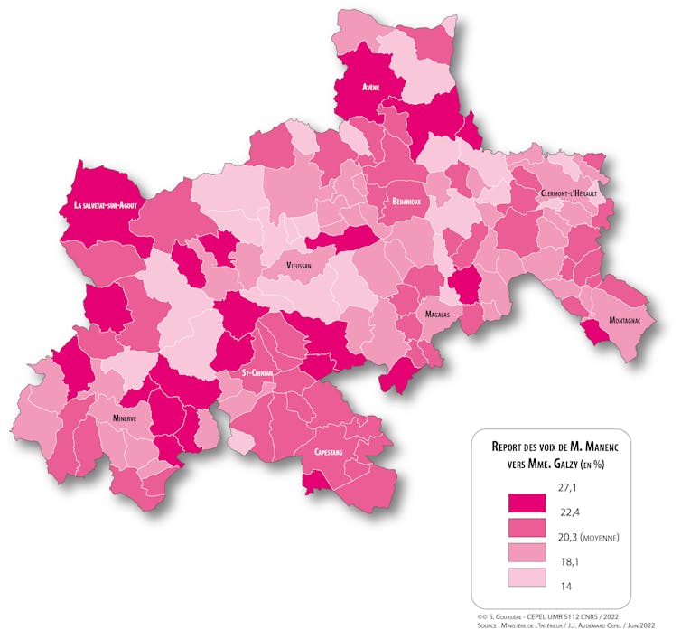 Carte de la répartition géographique des reports de voix