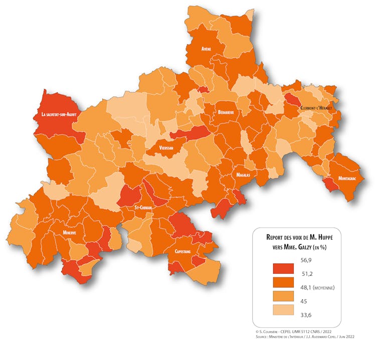 Carte de la répartition géographique des reports de voix