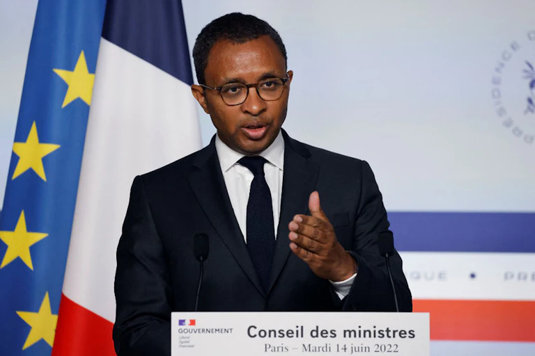 French Education and Youth Minister Pap Ndiaye speaks during a press conference following a weekly cabinet meeting