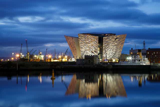 A waterfront scene in Belfast with the Titanic building dominating.