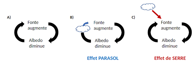 Schéma de la boucle de rétroaction entre fonte de la neige et albédo
