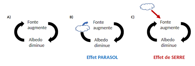 Diagrama do ciclo de feedback entre neve derretida e albedo