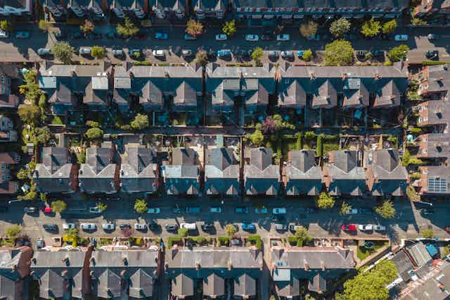An overhead view of a residential neightbourhood
