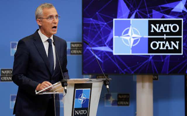  NATO Secretary General Jens Stoltenberg gives a final press conference at the second day of NATO defence ministers' meeting at the alliance's headquarters in Brussels, Belgium,