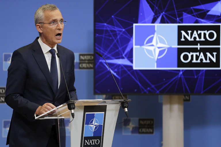 NATO Secretary General Jens Stoltenberg gives a final press conference at the second day of NATO defence ministers' meeting at the alliance's headquarters in Brussels, Belgium,
