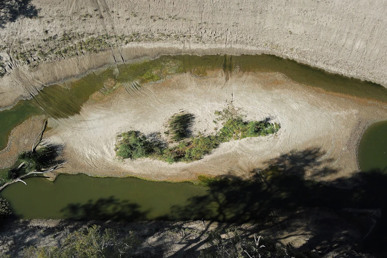 aerial view of river and sand bank