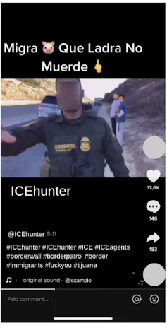 Vídeo de TikTok que muestra un agente migratorio de los Estados Unidos en una carretera