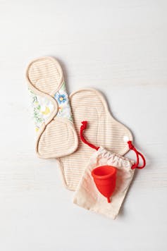 Reusable pads and a menstrual cup.