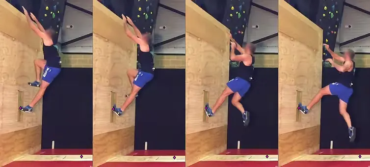Succession de photos d’un traceur qui court pour escalader un mur