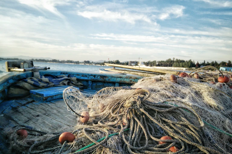 Fish net on top of a boat