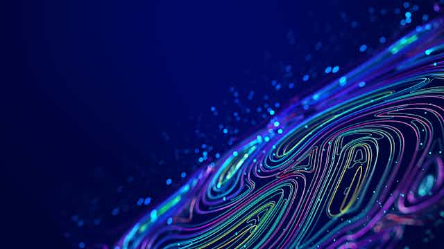 neon swirly lines on a blue background