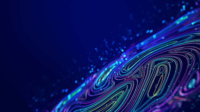 neon swirly lines on a blue background