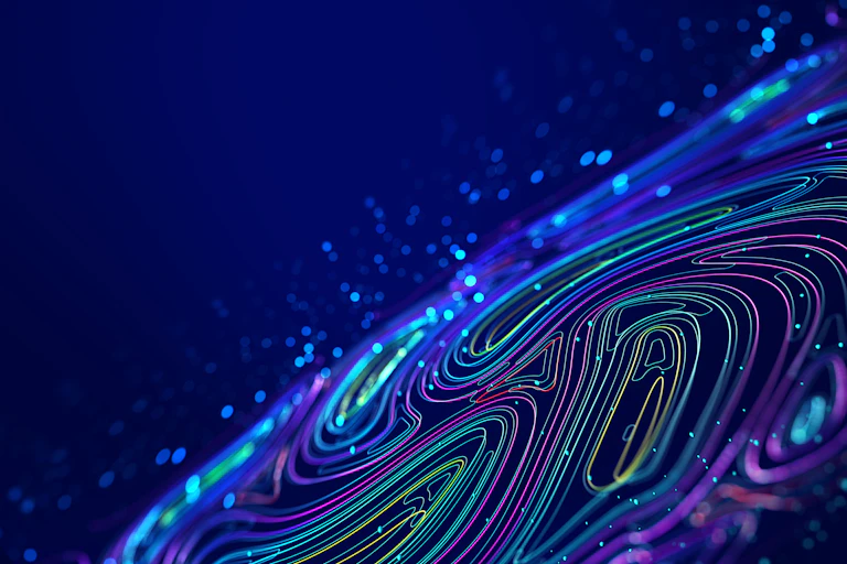 neon swirly lines on a blue background