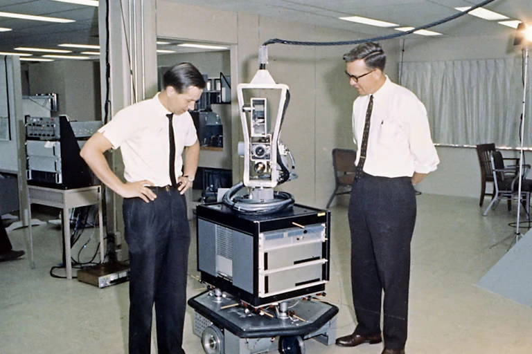 Two men with a machine