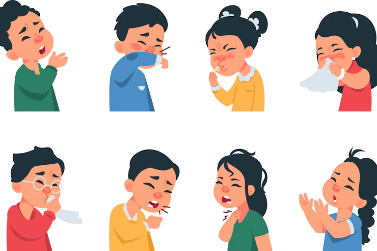 Illustration d'enfants en train d'éternuer ou de se moucher