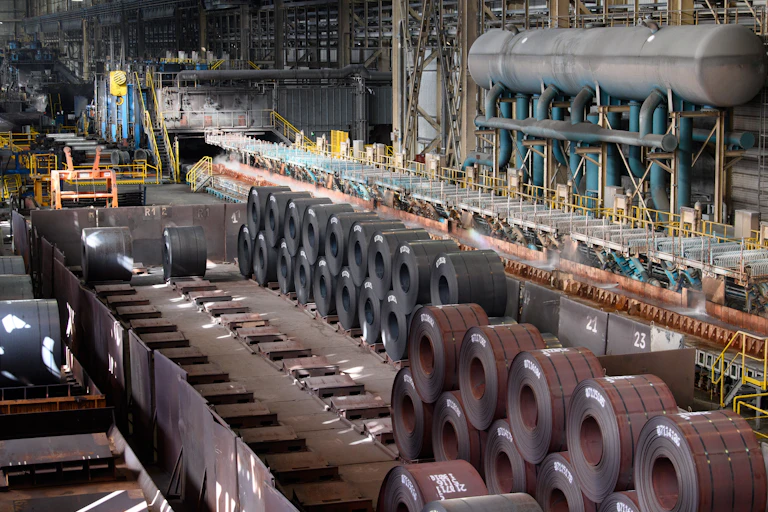 Rolls of steel at a steel plant.