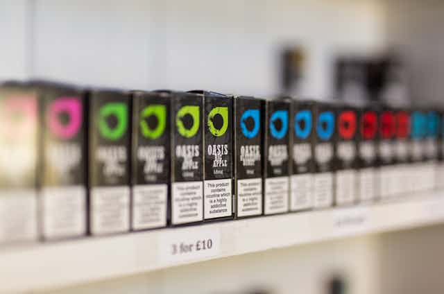 E-cigarette products on shelf