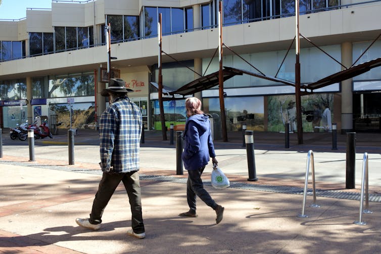 Couple walking down the street