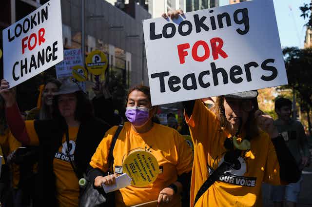 Teachers protest pay and conditions.