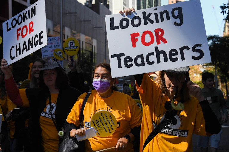 Teachers protest pay and conditions.