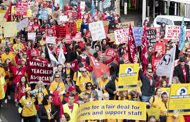 Teachers protest in the Sydney CBD.