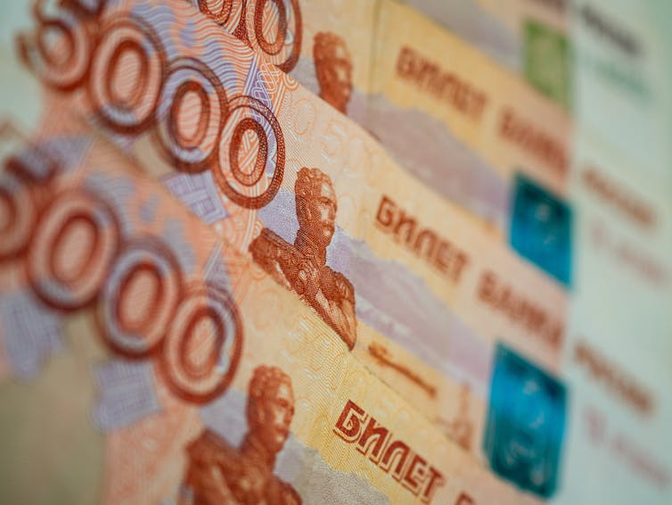 Russian roubles, notes, cash closeup.
