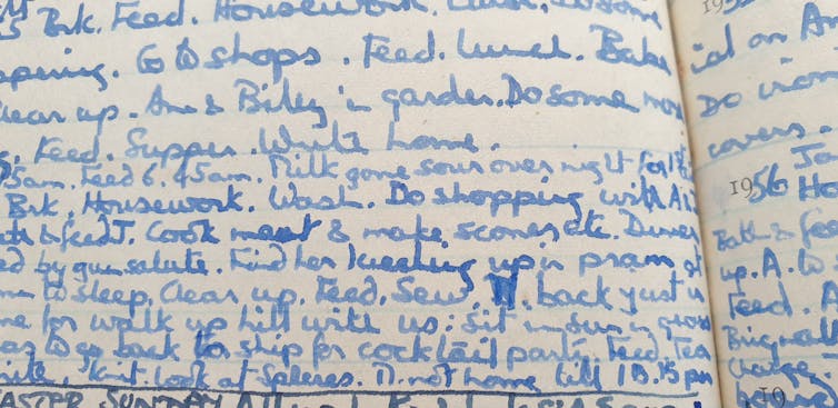 A page from a diary from the 1950s.