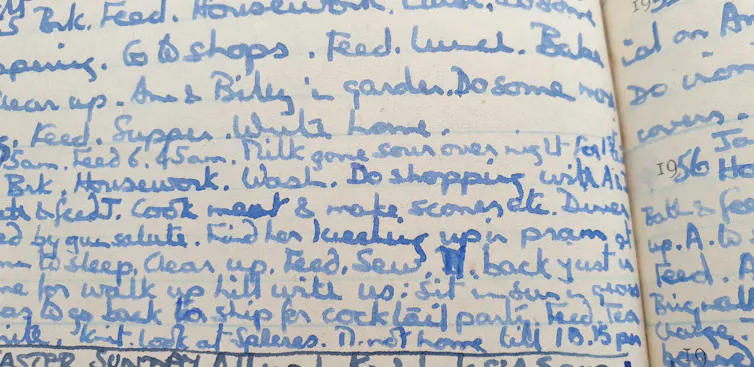 A page from a diary from the 1950s.