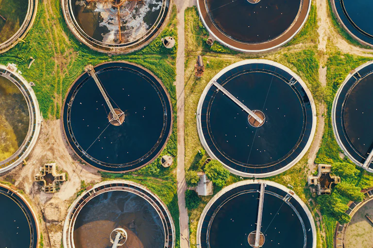 Aerial view of wastewater treatment plant