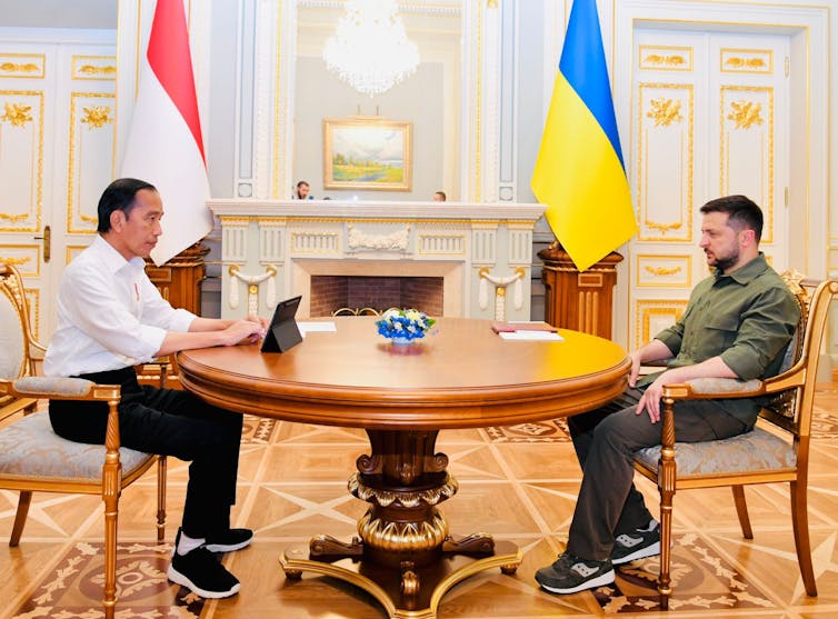 Indonesian President Joko Widodo and Ukrainian President Volodymyr Zelenskyy