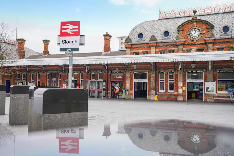 The entrance to a city's railway station.