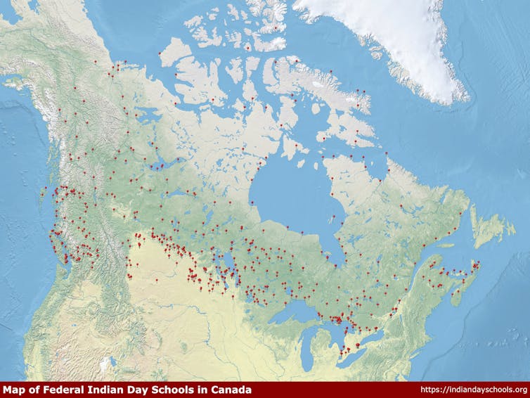 A map of Indian Day Schools across Canada