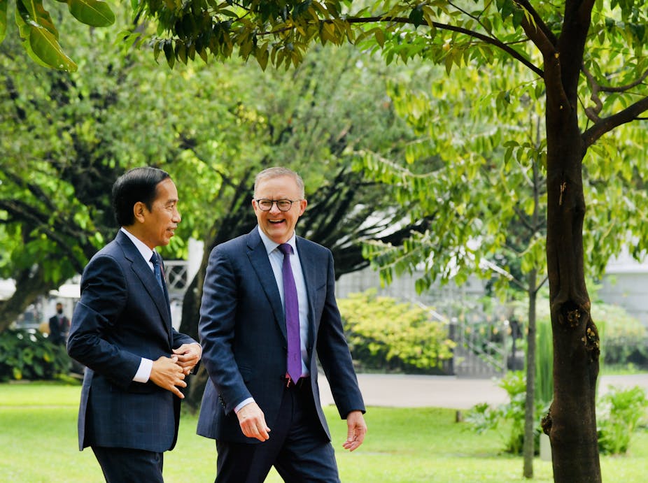 Australian Prime Minister Anthony Albanese meets with Indonesian President Joko Widodo during a bilateral visit to Indonesia.