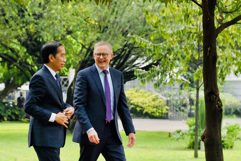 Australian Prime Minister Anthony Albanese meets with Indonesian President Joko Widodo during a bilateral visit to Indonesia.