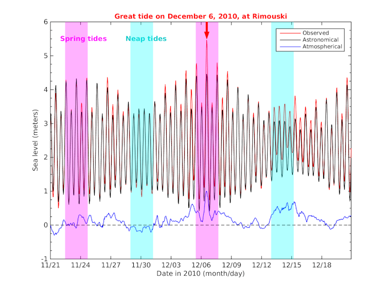Graphic showing sea level height fluctuating over time.