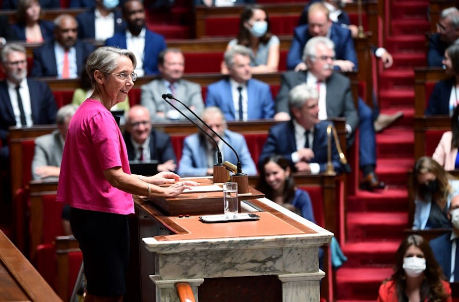 La première ministre Elisabeth Borne prononce son discours de politique générale devant l'Assemblée nationale le 6 juillet 2022.  