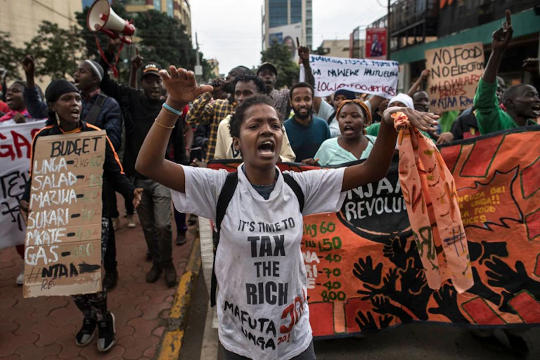 Group protesting on the streets over high food prices.