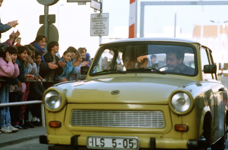 A yellow Trabant