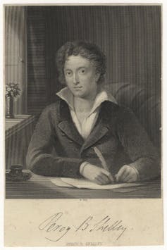 Illustration of Percy Bysshe Shelley writing.