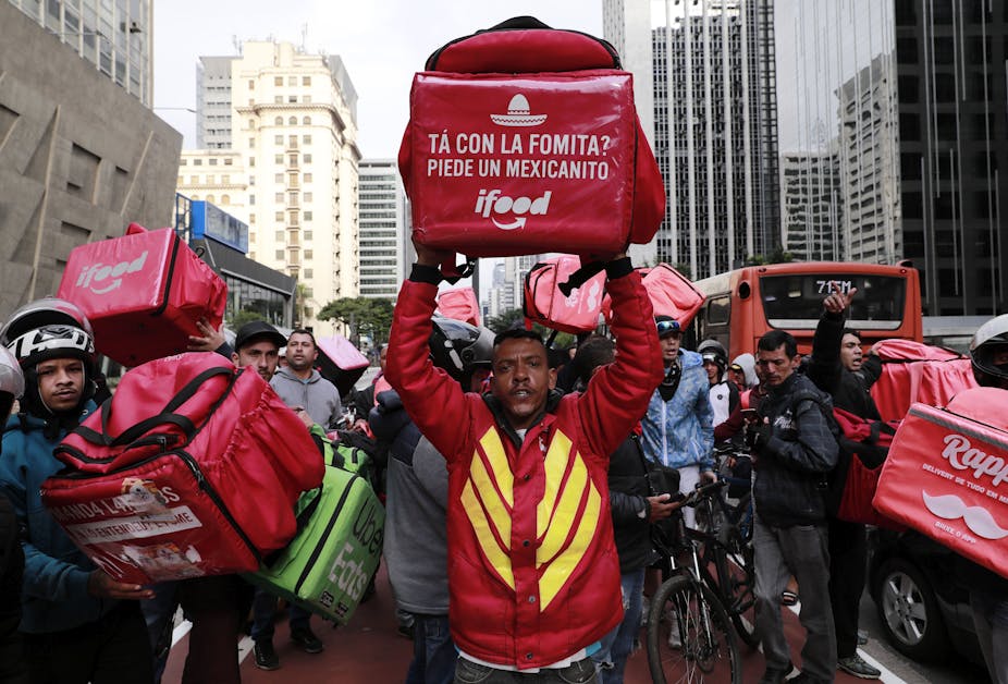Sao Paolo food delivery workers in protest 