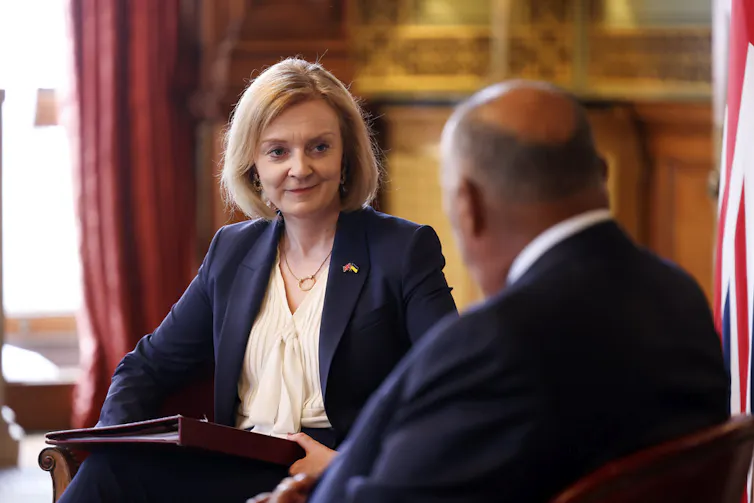 Liz Truss at a meeting.