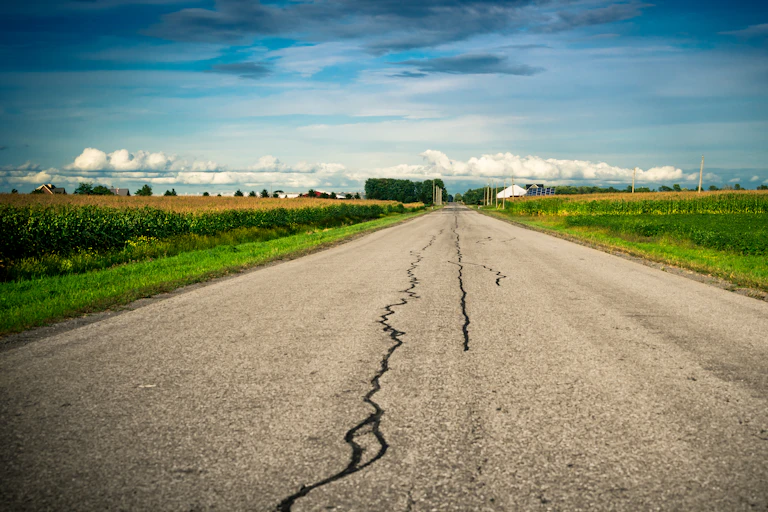 Repaired cracks in a country road.