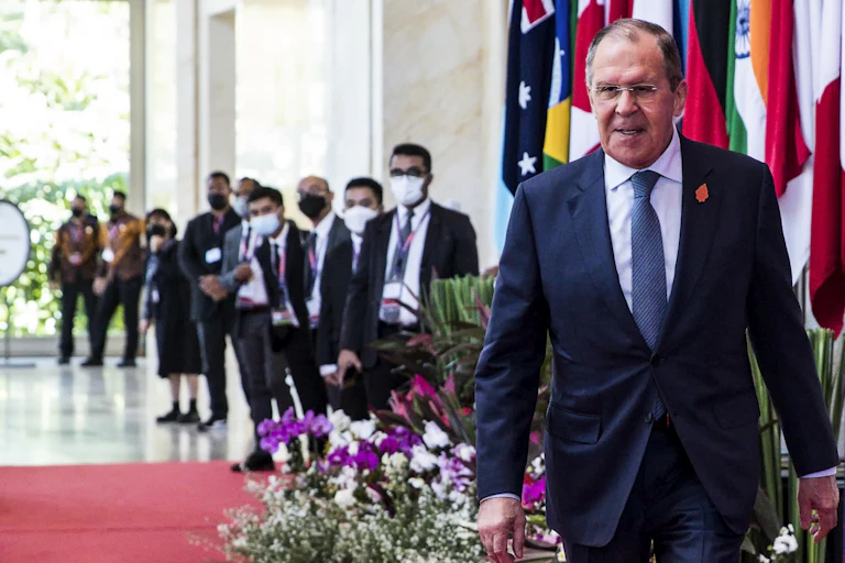 Russian Foreign Minister Sergei Lavrov arrives at the G20 Foreign Ministers Meeting in Nusa Dua, Bali, Indonesia, 08 July 2022.