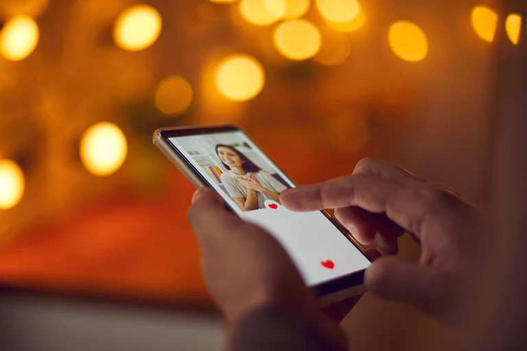 Un utilisateur de smartphone sur une application de rencontre.