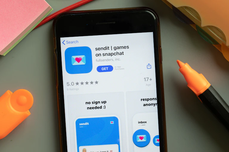 A phone screen with the Sendit app opened in the app store