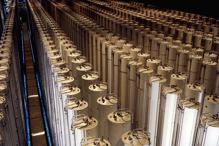 Long rows of metal tubes arranged vertically