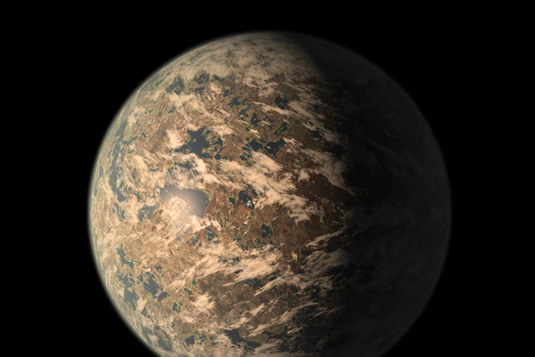 An image of a planet with water and clouds.