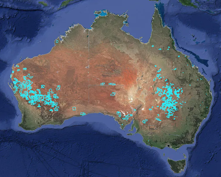 Map of Australia showing locations of human-induced regeneration projects.