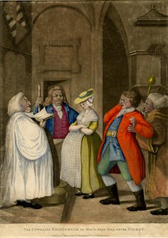 A painting of a man forced to marry a pregnant woman.