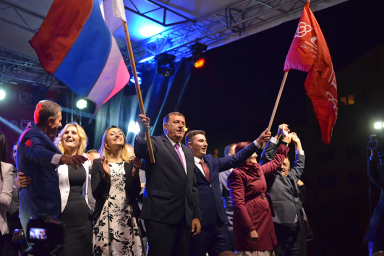 People waving flags